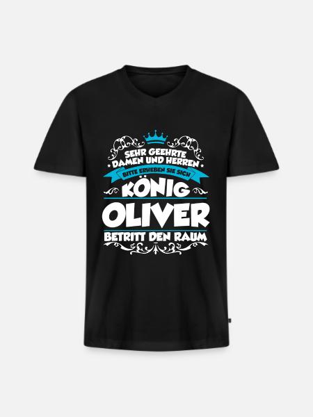 Oliver Name Design - Männer Premium Bio T-Shirt mit V-Ausschnitt - Schwarz