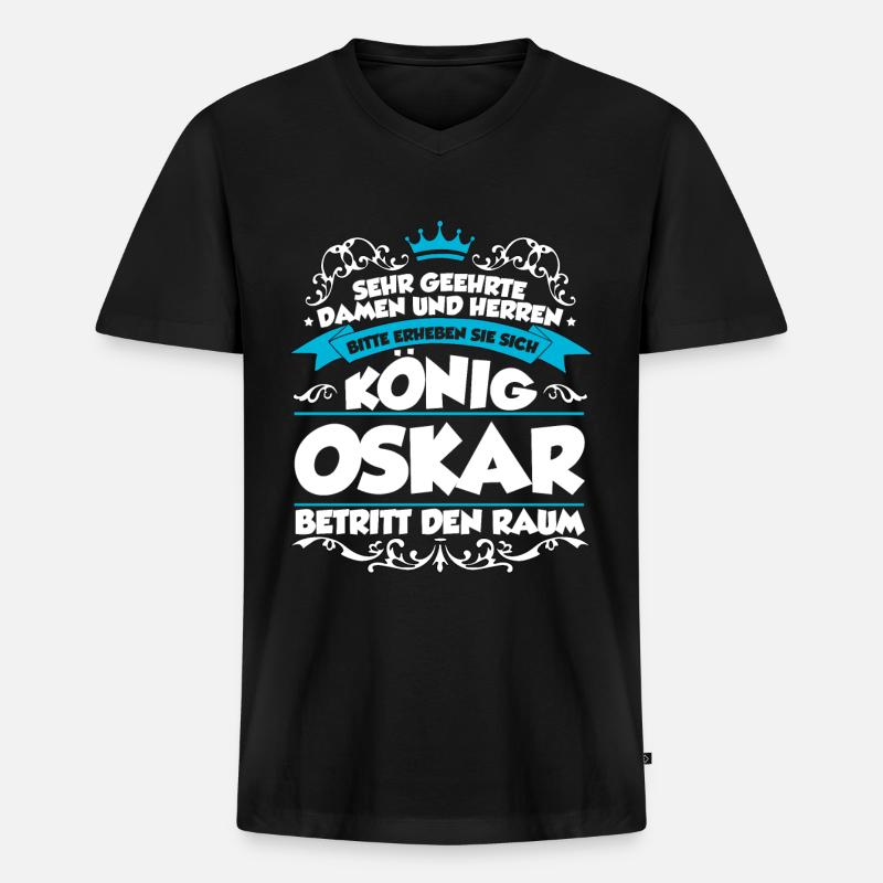 Oskar Name Design - Männer Premium Bio T-Shirt mit V-Ausschnitt - Schwarz