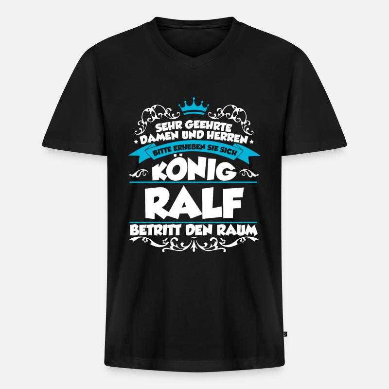 Ralf Name Design - Männer Premium Bio T-Shirt mit V-Ausschnitt - Schwarz