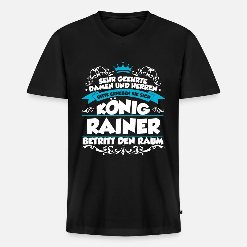 Rainer Name Design - Männer Premium Bio T-Shirt mit V-Ausschnitt - Schwarz