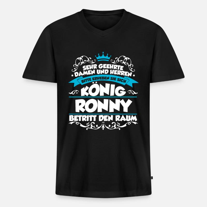 Ronny Name Design - Männer Premium Bio T-Shirt mit V-Ausschnitt - Schwarz