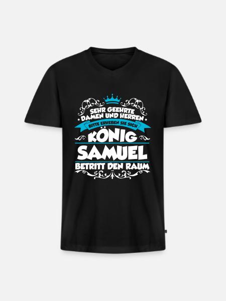 Samuel Name Design - Männer Premium Bio T-Shirt mit V-Ausschnitt - Schwarz