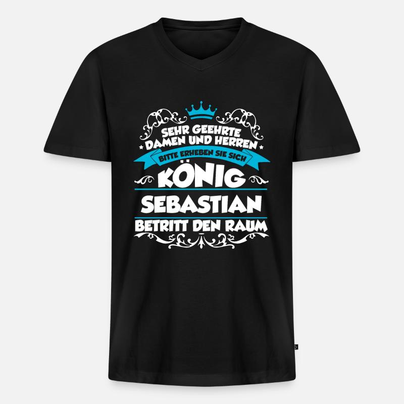 Sebastian Name Design - Männer Premium Bio T-Shirt mit V-Ausschnitt - Schwarz
