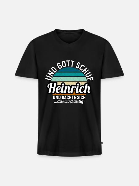 Heinrich - Männer Premium Bio T-Shirt mit V-Ausschnitt - Schwarz
