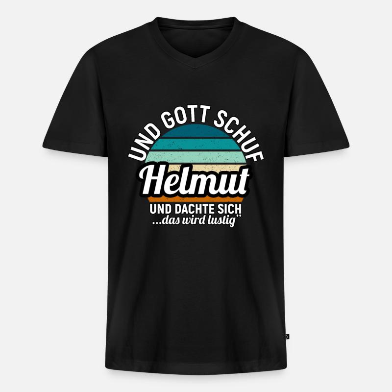 Helmut - Männer Premium Bio T-Shirt mit V-Ausschnitt - Schwarz