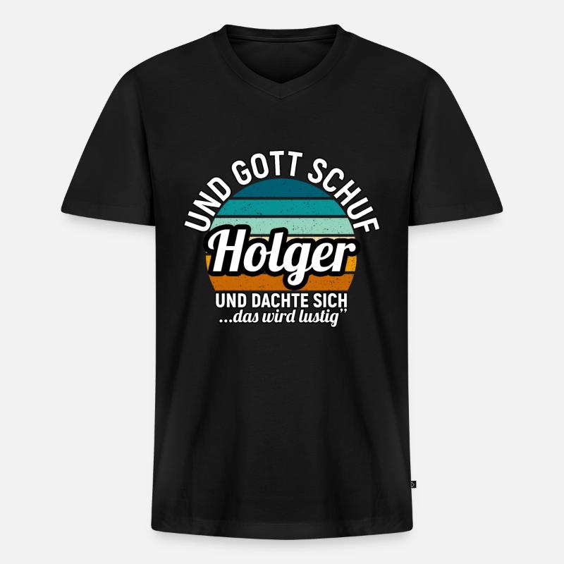 Holger - Männer Premium Bio T-Shirt mit V-Ausschnitt - Schwarz