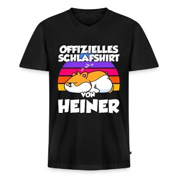 Chemise de nuit officielle par Heiner - T-shirt encolure en V Premium bio Homme - noir - Devant - Nico (187cm)
