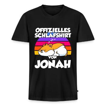 Offizielles Schlafshirt Von Jonah - Männer Premium Bio T-Shirt mit V-Ausschnitt - Schwarz - Vorne - Nico (187cm)