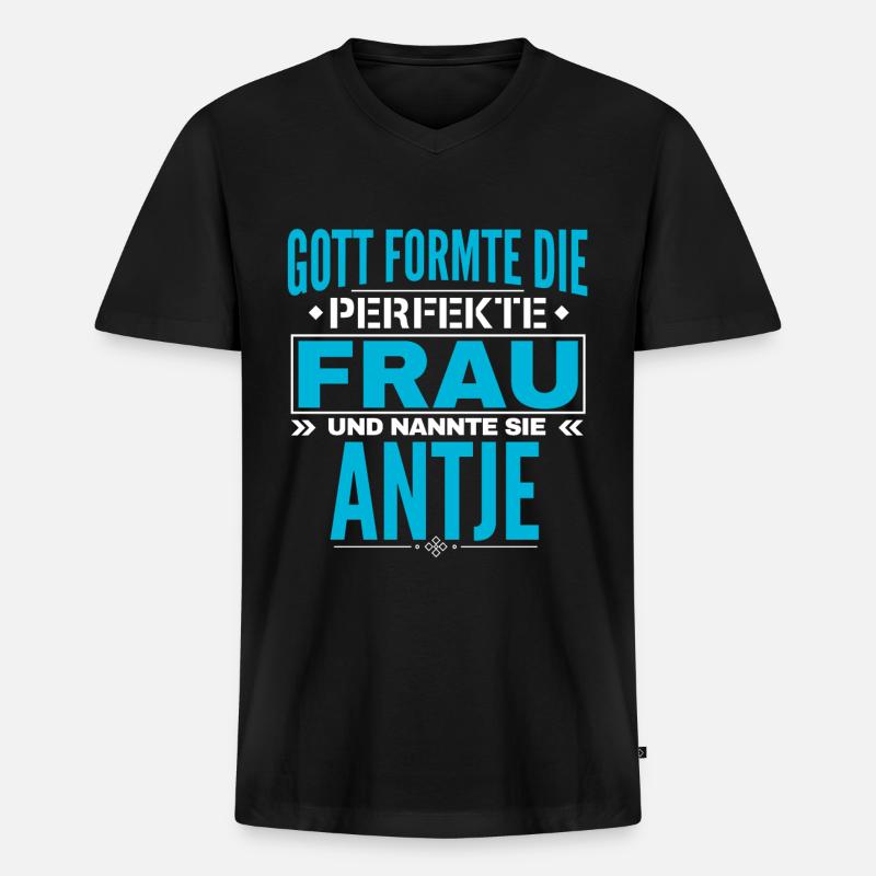 Antje Name Design - Männer Premium Bio T-Shirt mit V-Ausschnitt - Schwarz