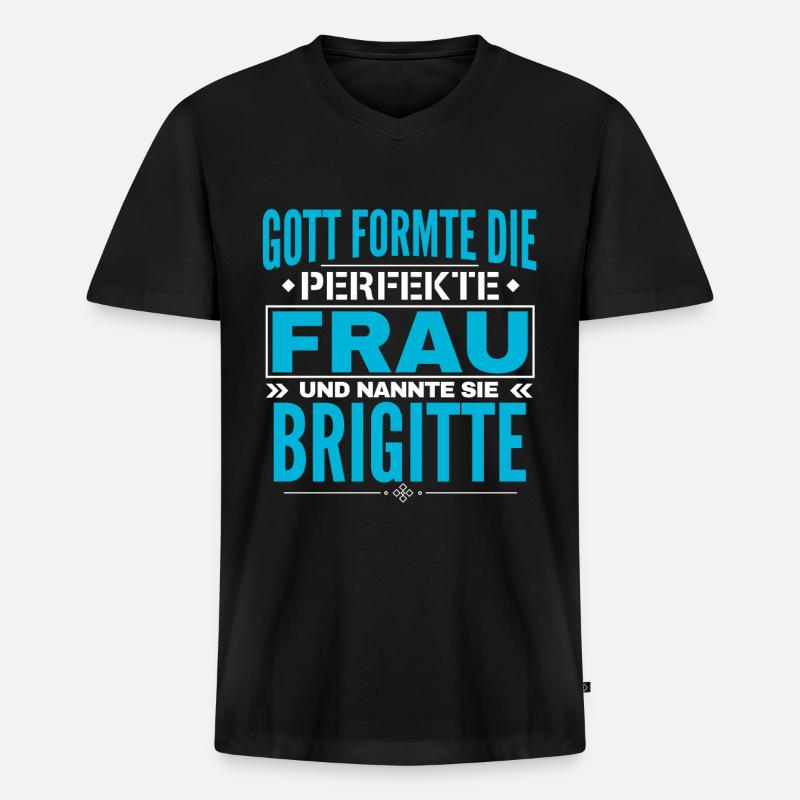 Brigitte Name Design - Männer Premium Bio T-Shirt mit V-Ausschnitt - Schwarz