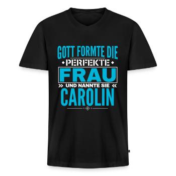 Carolin Name Design - Männer Premium Bio T-Shirt mit V-Ausschnitt - Schwarz - Vorne - Nico (187cm)