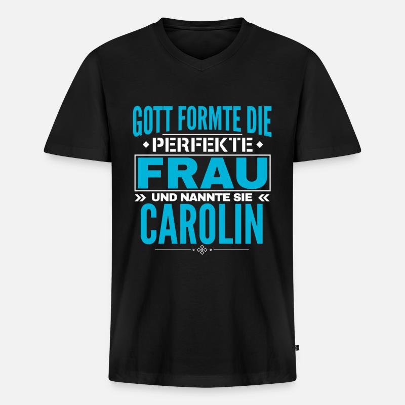 Carolin Name Design - Männer Premium Bio T-Shirt mit V-Ausschnitt - Schwarz
