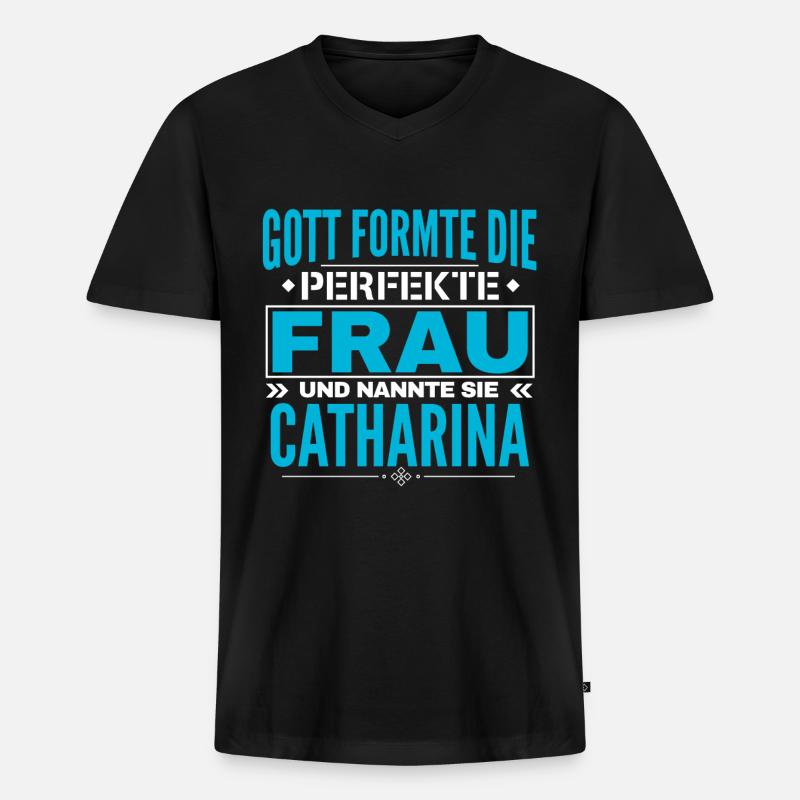 Catharina Name Design - Männer Premium Bio T-Shirt mit V-Ausschnitt - Schwarz