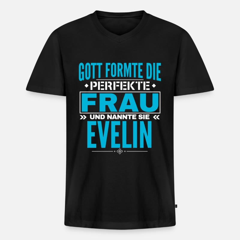 Evelin Name Design - Männer Premium Bio T-Shirt mit V-Ausschnitt - Schwarz