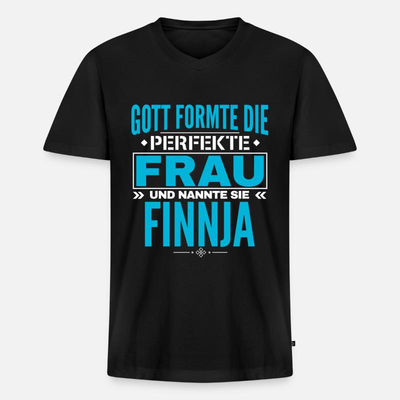 Finnja Name Design - Männer Premium Bio T-Shirt mit V-Ausschnitt - Schwarz