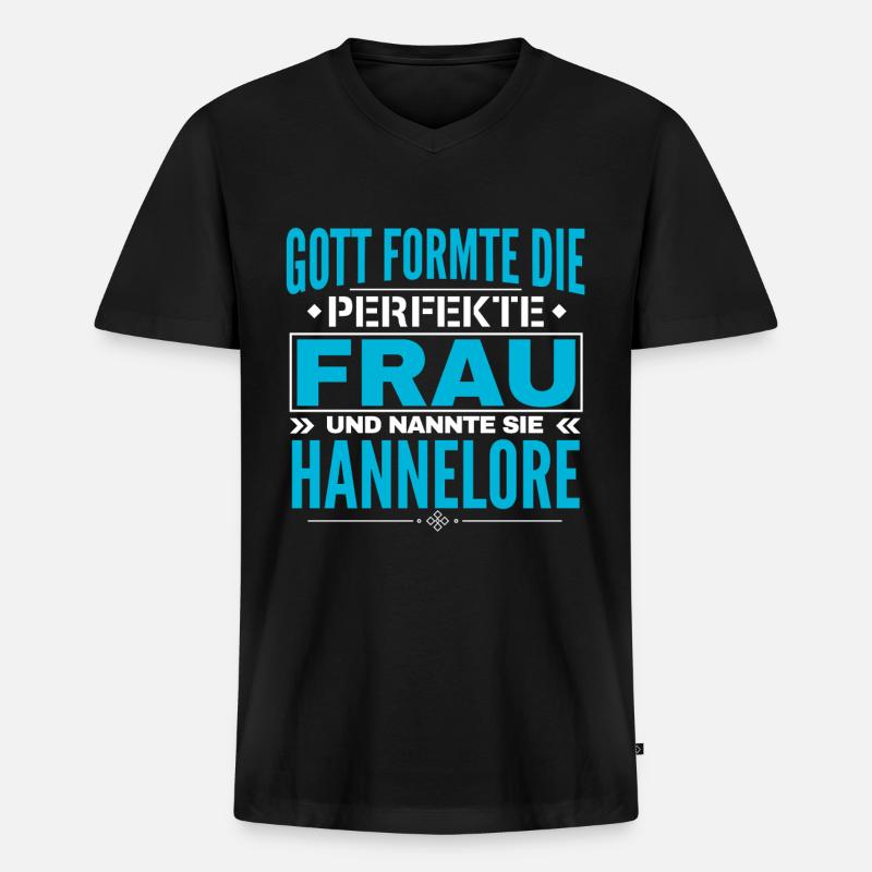 Hannelore Name Design - Männer Premium Bio T-Shirt mit V-Ausschnitt - Schwarz