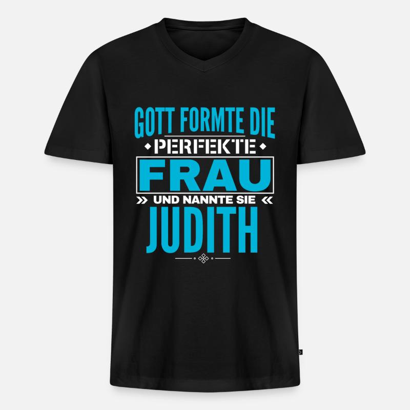 Judith Name Design - Männer Premium Bio T-Shirt mit V-Ausschnitt - Schwarz