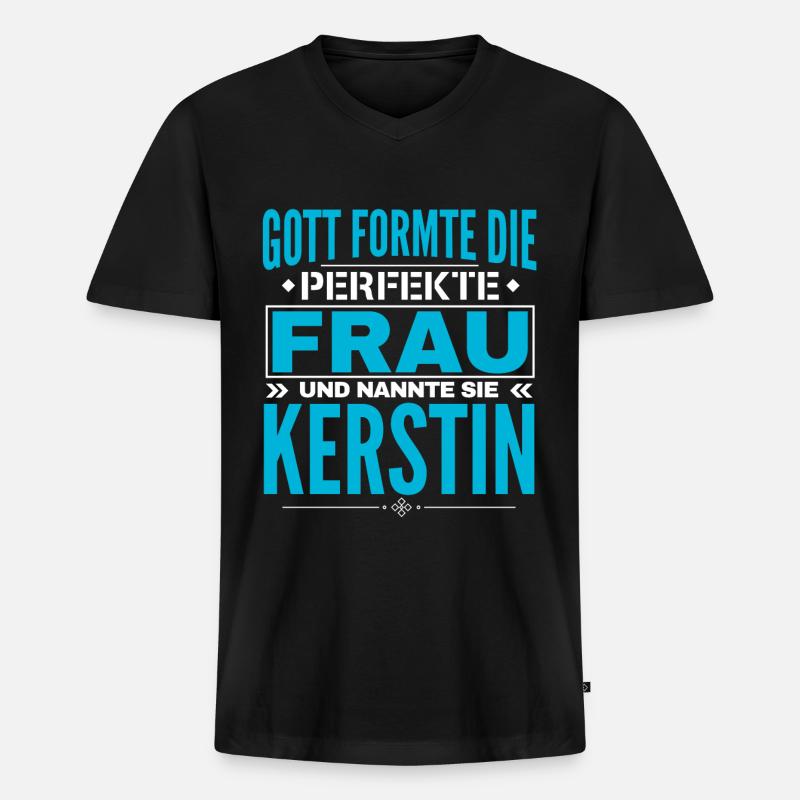Kerstin Name Design - Männer Premium Bio T-Shirt mit V-Ausschnitt - Schwarz