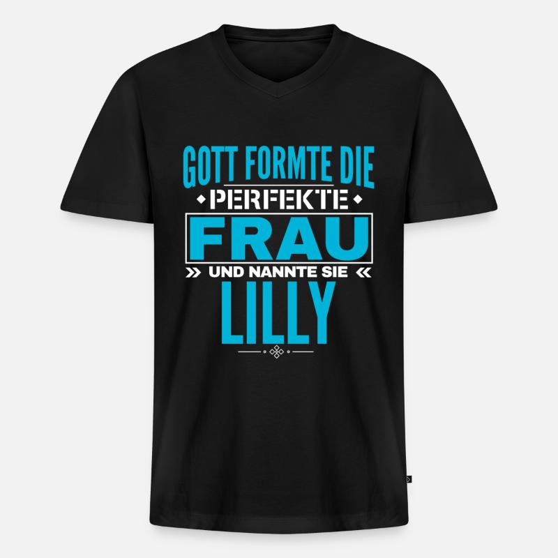Lilly Name Design - Männer Premium Bio T-Shirt mit V-Ausschnitt - Schwarz