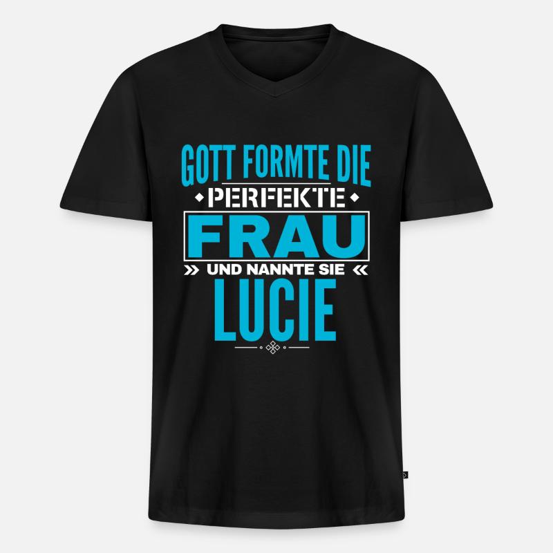 Lucie Name Design - Männer Premium Bio T-Shirt mit V-Ausschnitt - Schwarz