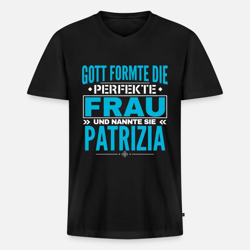 Patrizia Name Design - Männer Premium Bio T-Shirt mit V-Ausschnitt - Schwarz