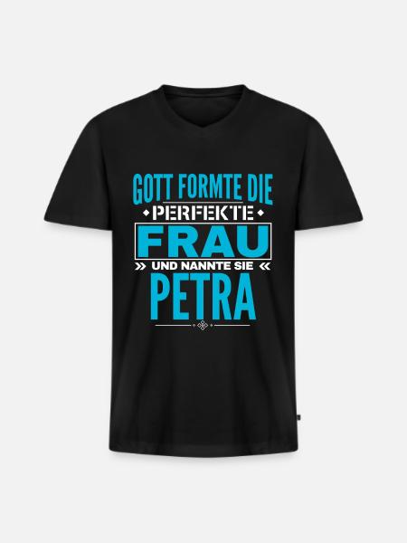Petra Name Design - Männer Premium Bio T-Shirt mit V-Ausschnitt - Schwarz