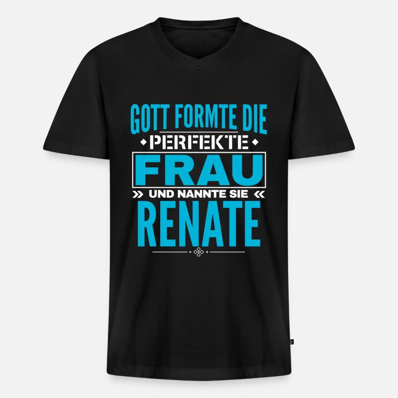 Renate Name Design - Männer Premium Bio T-Shirt mit V-Ausschnitt - Schwarz