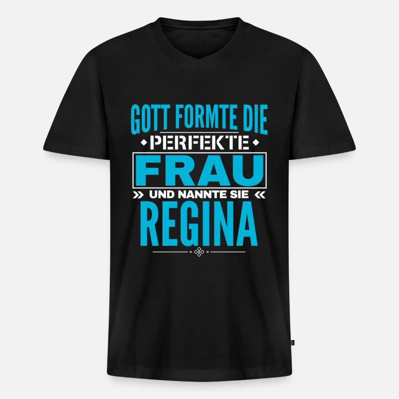 Regina Name Design - Männer Premium Bio T-Shirt mit V-Ausschnitt - Schwarz