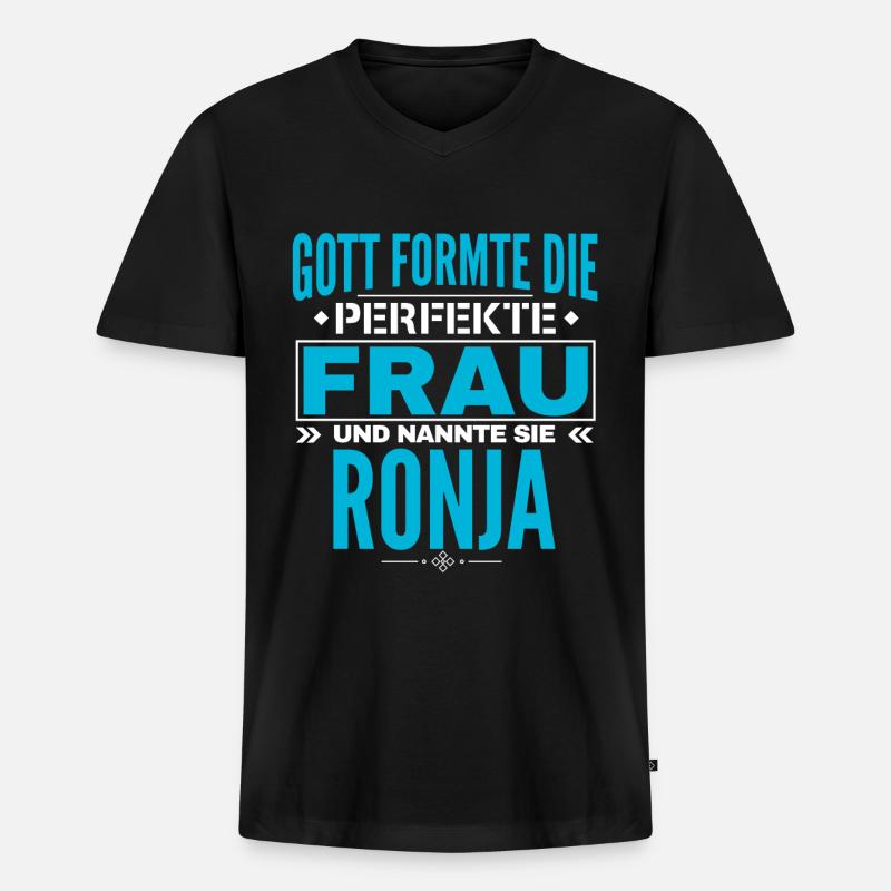 Ronja Name Design - Männer Premium Bio T-Shirt mit V-Ausschnitt - Schwarz