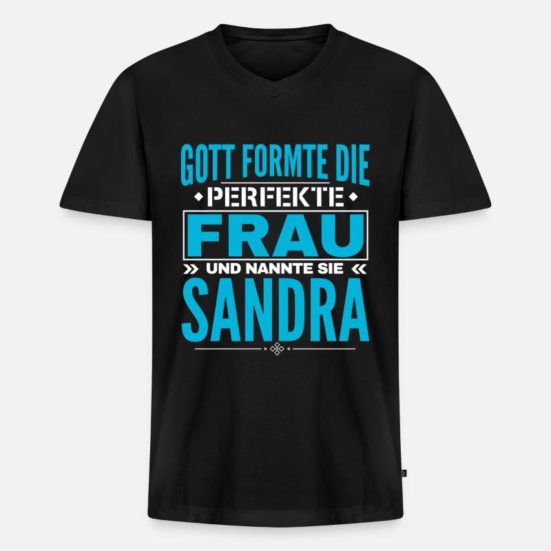 Sandra Name Design - Männer Premium Bio T-Shirt mit V-Ausschnitt - Schwarz