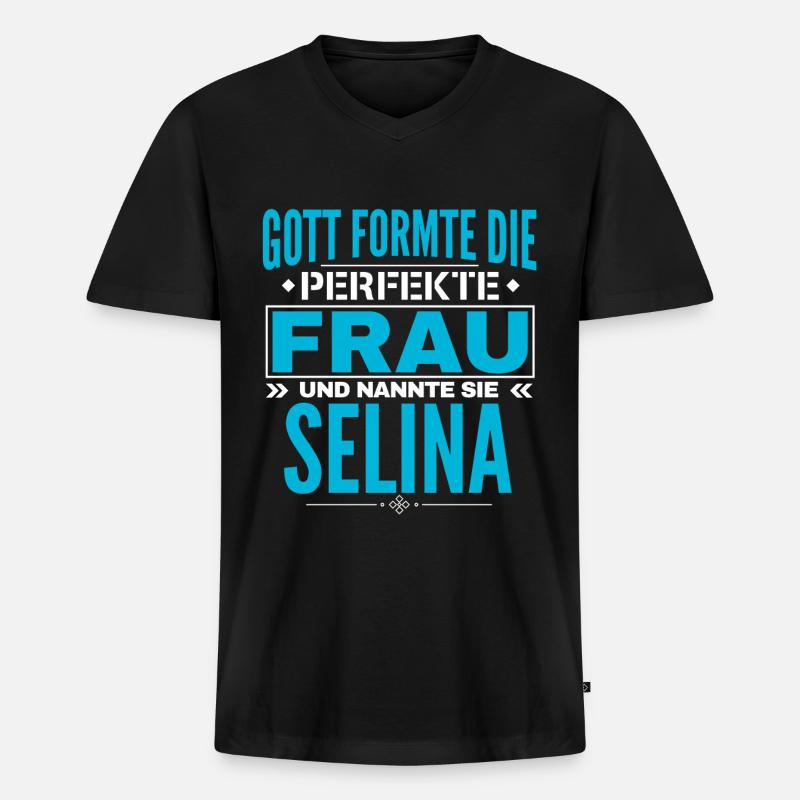 Selina Name Design - Männer Premium Bio T-Shirt mit V-Ausschnitt - Schwarz