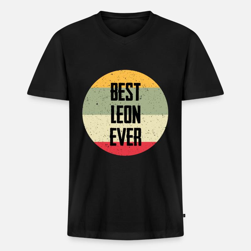 Best Leon Ever - Männer Premium Bio T-Shirt mit V-Ausschnitt - Schwarz
