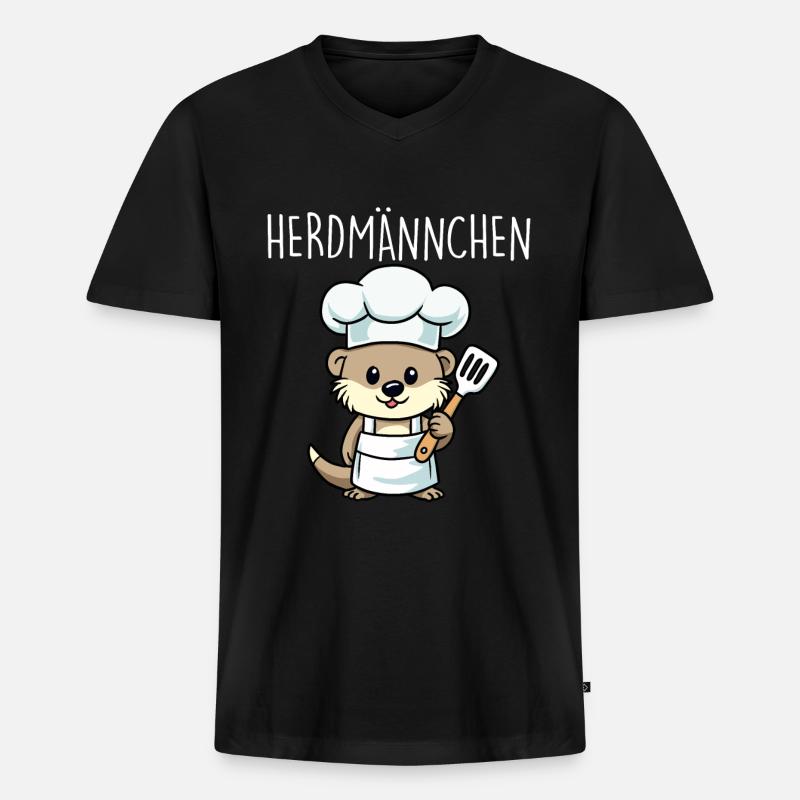 Herdmännchen Kochen - Männer Premium Bio T-Shirt mit V-Ausschnitt - Schwarz