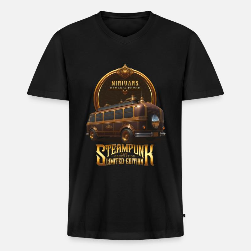 STEAMPUNK OLDTIMER OLDTIMER RETRO MINIVANS - Männer Premium Bio T-Shirt mit V-Ausschnitt - Schwarz