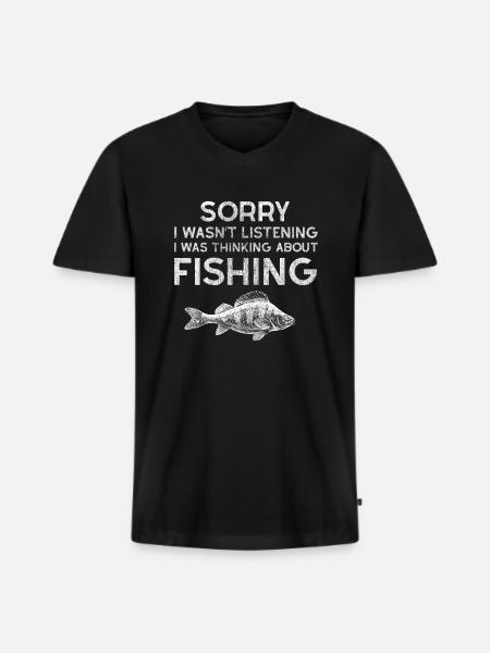 Funny fishing fish catch fish sea sea - Men's Premium Organic T-shirt with V-neck - black