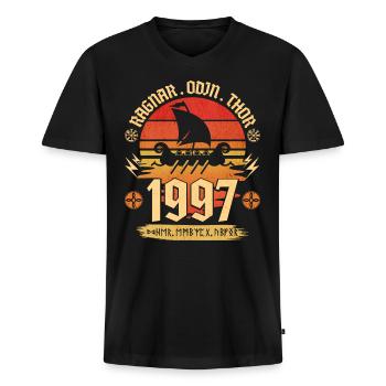 Viking Vintage 1997 25 Jahre Jubiläum - Männer Premium Bio T-Shirt mit V-Ausschnitt - Schwarz - Vorne - Nico (187cm)