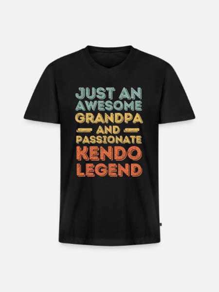 Grandpa Kendo retro - Men's Premium Organic T-shirt with V-neck - black