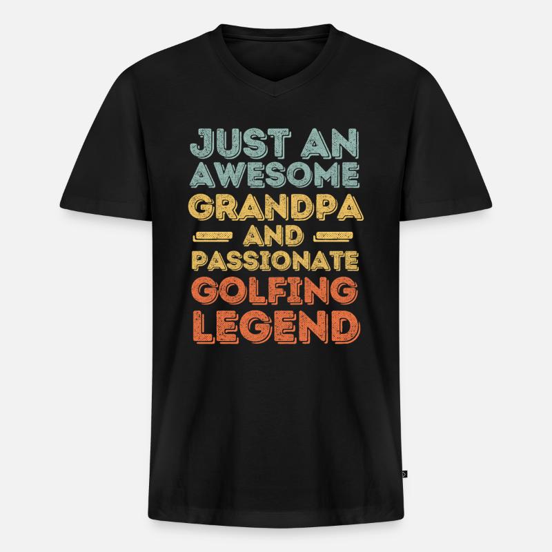 Opa Golfen retro - Männer Premium Bio T-Shirt mit V-Ausschnitt - Schwarz