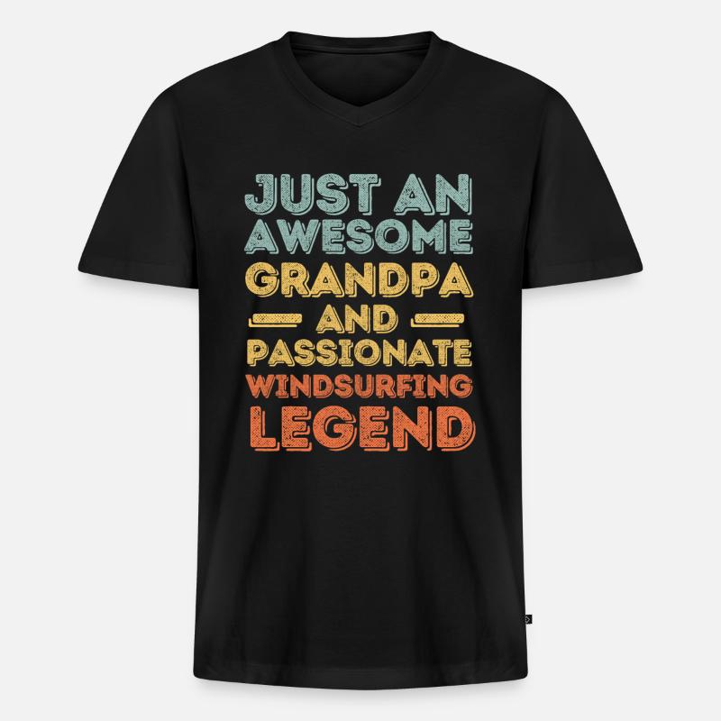 Opa Windsurfen retro - Männer Premium Bio T-Shirt mit V-Ausschnitt - Schwarz