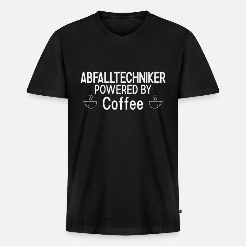 Abfalltechniker Powered By Coffee - Männer Premium Bio T-Shirt mit V-Ausschnitt - Schwarz
