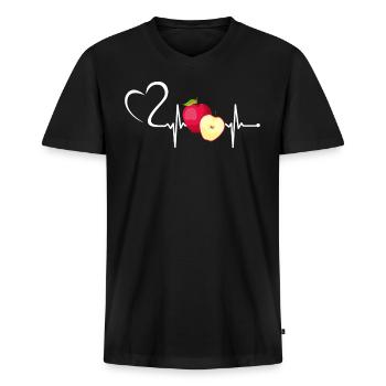 Witziges Herzschlag EKG Apfel Früchte Frucht Äpfel - Männer Premium Bio T-Shirt mit V-Ausschnitt - Schwarz - Vorne - Nico (187cm)