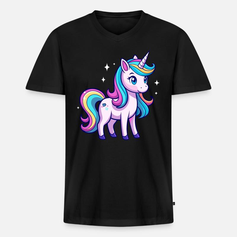 Süßes Regenbogen-Einhorn - Männer Premium Bio T-Shirt mit V-Ausschnitt - Schwarz