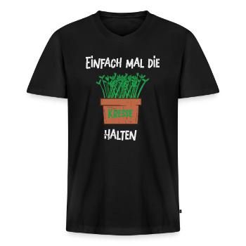 Einfach mal die Kresse halten - Männer Premium Bio T-Shirt mit V-Ausschnitt - Schwarz - Vorne - Nico (187cm)