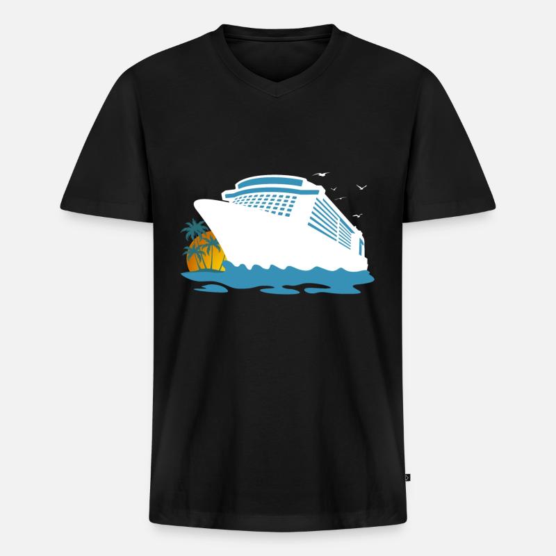Kreuzfahrt, Kreuzfahrtschiff, Schiffsreise - Männer Premium Bio T-Shirt mit V-Ausschnitt - Schwarz