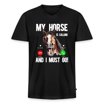 My Horse is Calling and I must go! - Men's Premium Organic T-shirt with V-neck - black - Front - Nico (187cm)