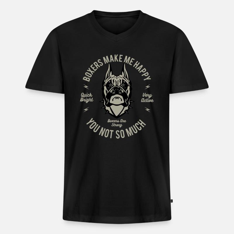 Boxer Hund - Männer Premium Bio T-Shirt mit V-Ausschnitt - Schwarz