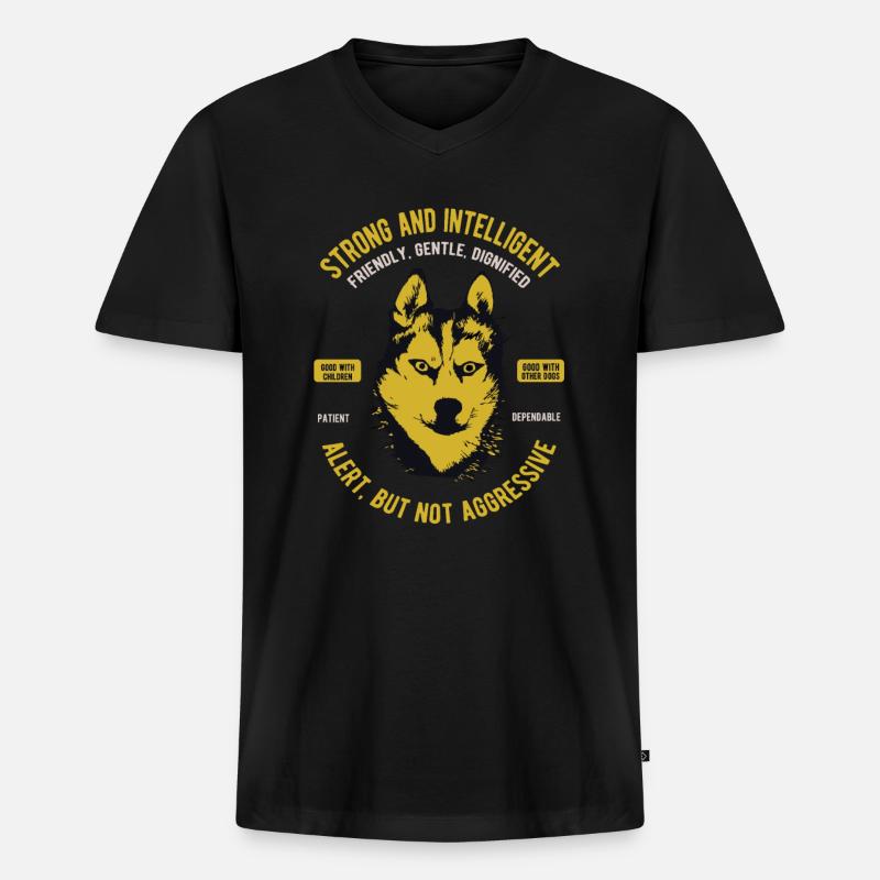 Siberian Husky - Männer Premium Bio T-Shirt mit V-Ausschnitt - Schwarz