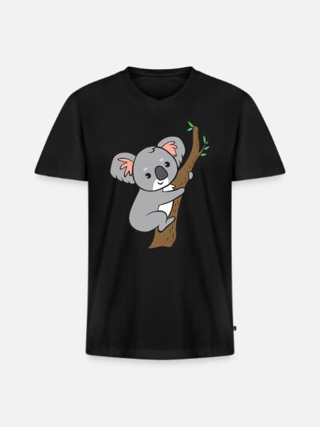 Koala - on tree - Men's Premium Organic T-shirt with V-neck - black