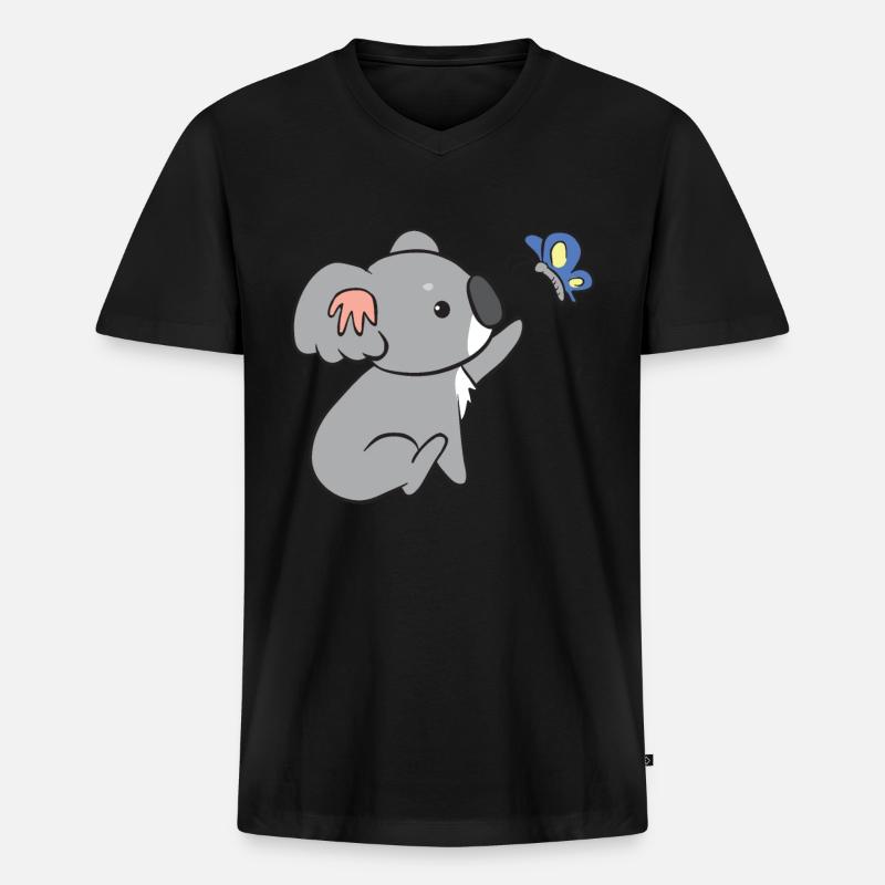 Koala - mit Schmetterling - Männer Premium Bio T-Shirt mit V-Ausschnitt - Schwarz