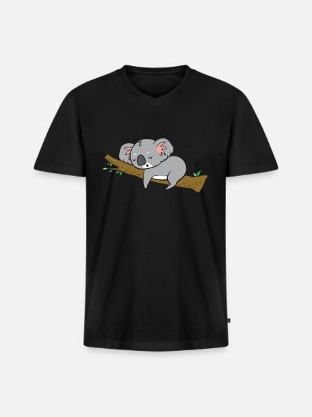 Koala - sleeps on branch - Men's Premium Organic T-shirt with V-neck - black